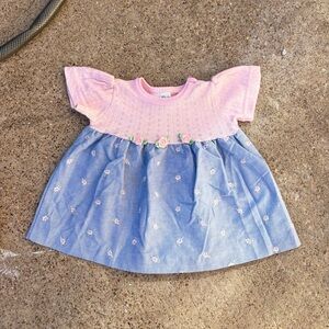 Vintage 90s/Y2K Alexis Pink Knit Baby Dress Blue Embroidered Floral